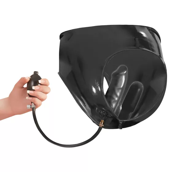 LATEX - női bugyi 2db pumpálható belső dildóval (fekete)