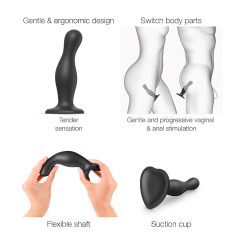   Strap-on-me Curvy M - hullámos, tapadókorongos dildó (fekete)