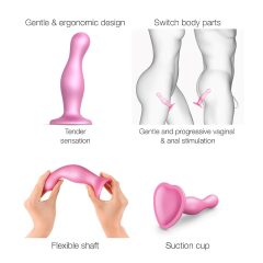   Strap-on-me Curvy S - hullámos, tapadókorongos dildó (pink)