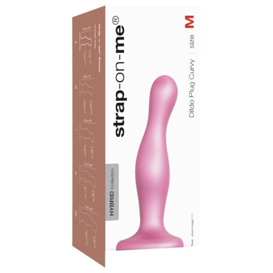 Strap-on-me Curvy M - hullámos, tapadókorongos dildó (pink)