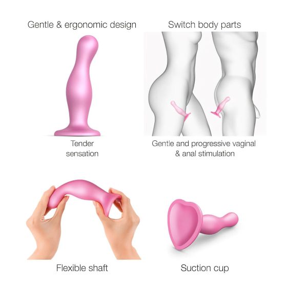 Strap-on-me Curvy M - hullámos, tapadókorongos dildó (pink)