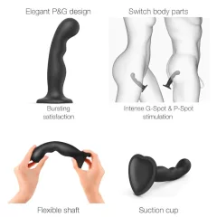   Strap-on-me P&G S - hajlított, tapadókorongos dildó (fekete)