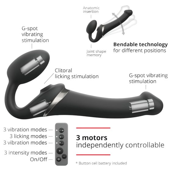 Strap-on-me M - léghullámos felcsatolható vibrátor (fekete)