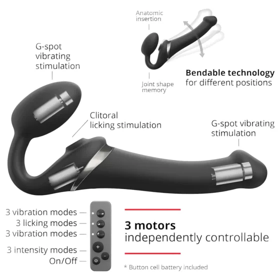 Strap-on-me M - léghullámos felcsatolható vibrátor (fekete)