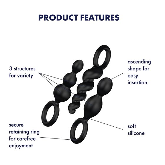Satisfyer Booty Call - anál plug szett - fekete (3 részes)