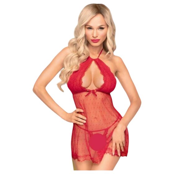Penthouse Libido Boost - csipkés babydoll és tanga (piros)