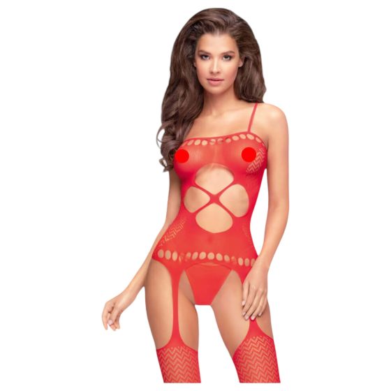 Penthouse Hot Nightfall - hullámos, nyitott necc szett (piros)
