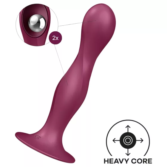 Satisfyer Double Ball-R - tapadókorongos súlyozott dildó (piros)