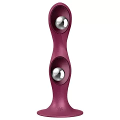   Satisfyer Double Ball-R - tapadókorongos súlyozott dildó (piros)