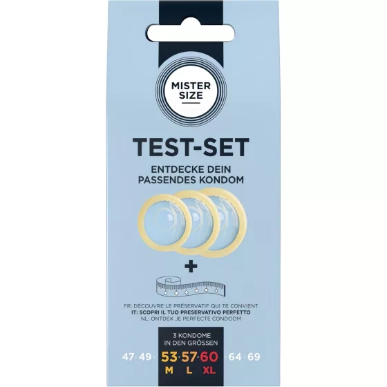 Mister Size Test-Set - óvszer próbacsomag méretmérő szalaggal (3 db)