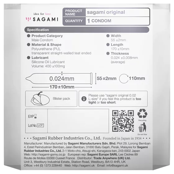 Sagami Original 0,02 - óvszer - 55mm (1db)