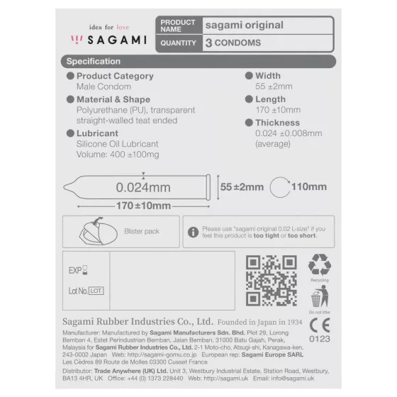 Sagami Original 0,02 - óvszer - 55mm (3db)