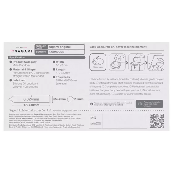 Sagami Original 0.02 - óvszer - 55mm (6db)