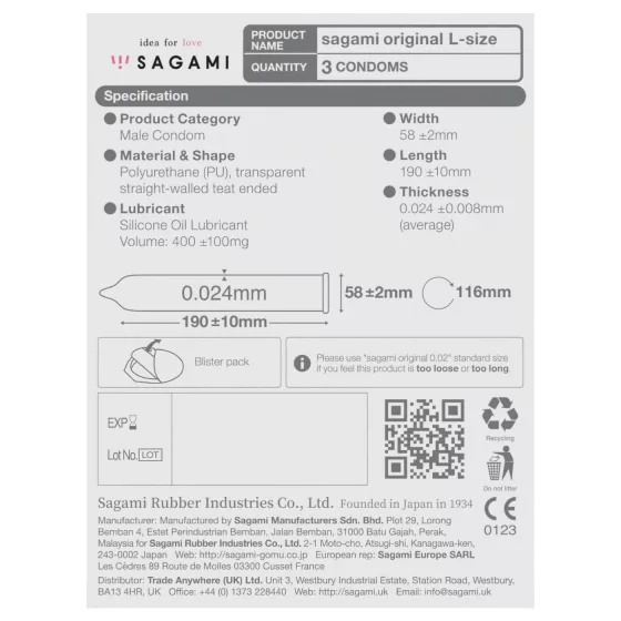 Sagami Original 0,02 L - óvszer - 58mm (3db)