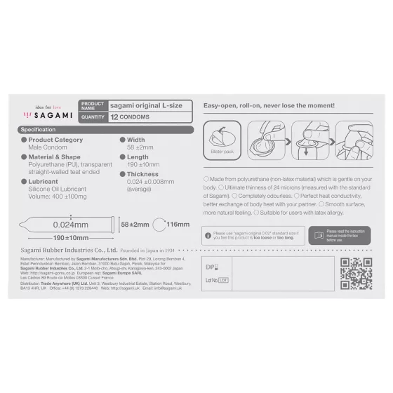 Sagami Original 0,02 L - óvszer - 58mm (12db)