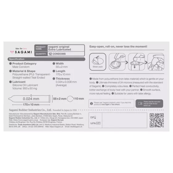 Sagami Original 0.02 - extra síkosított óvszer - 55mm (12db)
