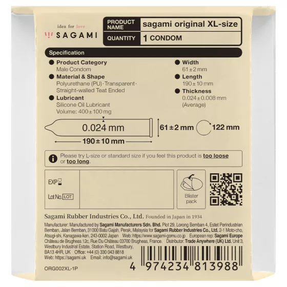 Sagami Original 0,02 XL - óvszer - 61mm (1db)