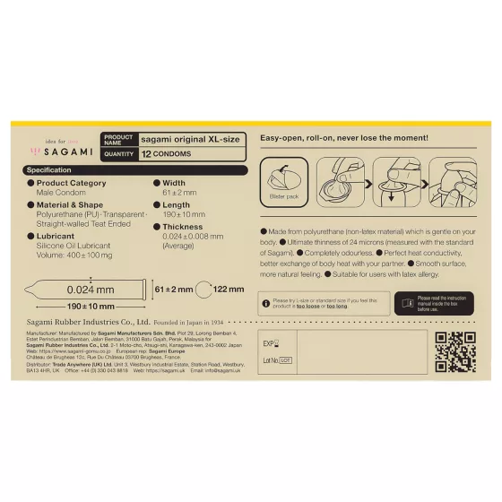 Sagami Original 0,02 XL - óvszer - 61mm (12db)