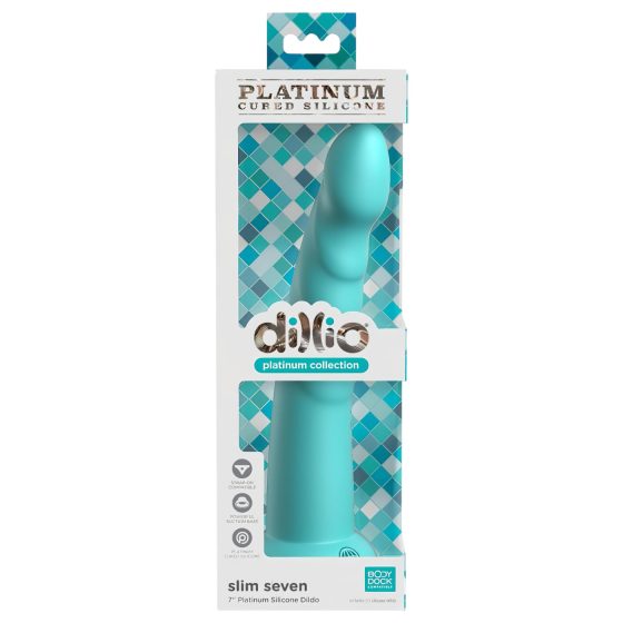 Dillio Slim Seven - tapadókorong stimuláló dildó (20cm) - türkiz