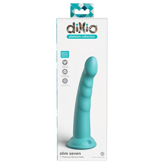 Dillio Slim Seven - tapadókorong stimuláló dildó (20cm) - türkiz