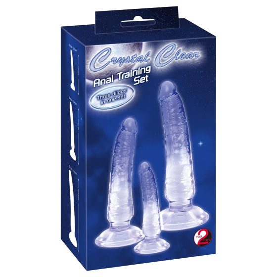 Crystal Clear - anál tréner dildó készlet - 3db (átlátszó-kék)
