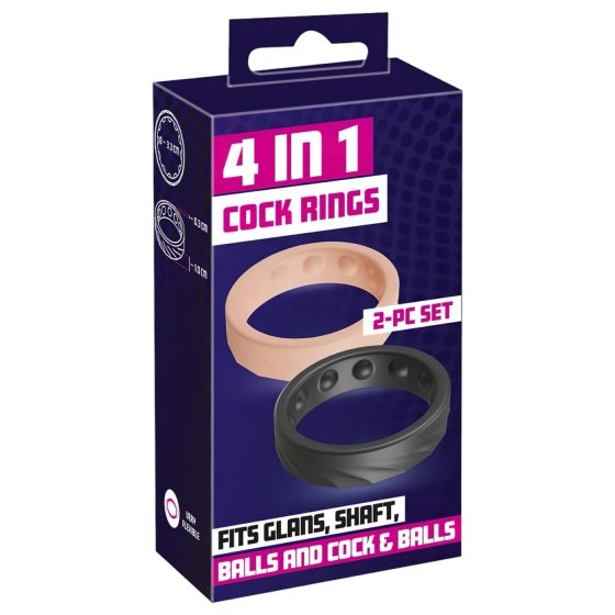 You2Toys 4in1 - pénisz- és heregyűrű szett (natúr-fekete)
