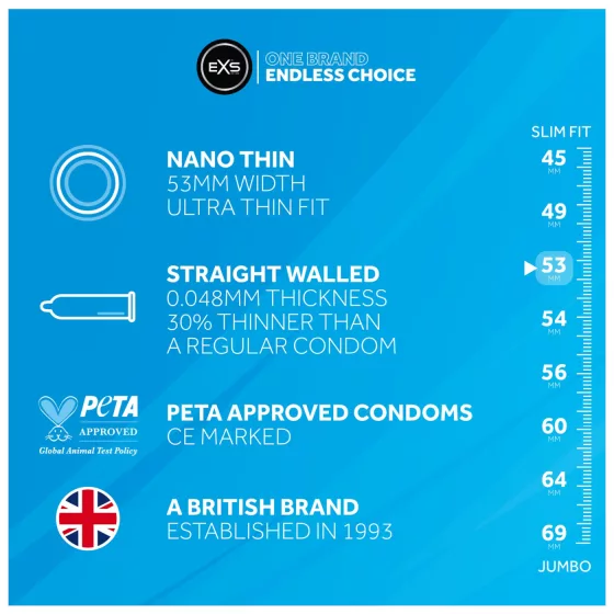 EXS Nano Thin - ultravékony latex óvszer nagy kiszerelésben (48 db)