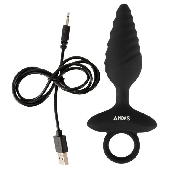 ANOS - bordázott vibrációs anál plug (fekete)