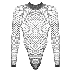 Obsessive - hosszú ujjú fekete necc body (S-L)