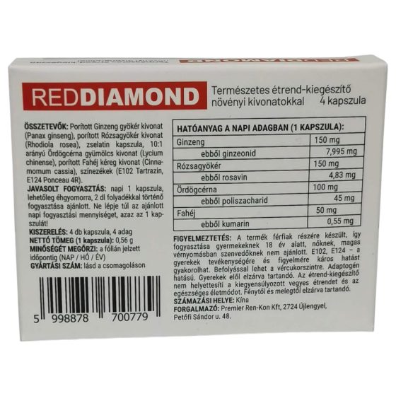Red Diamond - természetes étrend kiegészítő férfiaknak (4db)