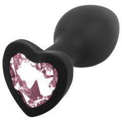   Sunfo - szilikon anál plug szív alakú kővel (fekete-pink)