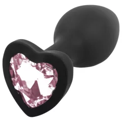   Sunfo - szilikon anál plug szív alakú kővel (fekete-pink)