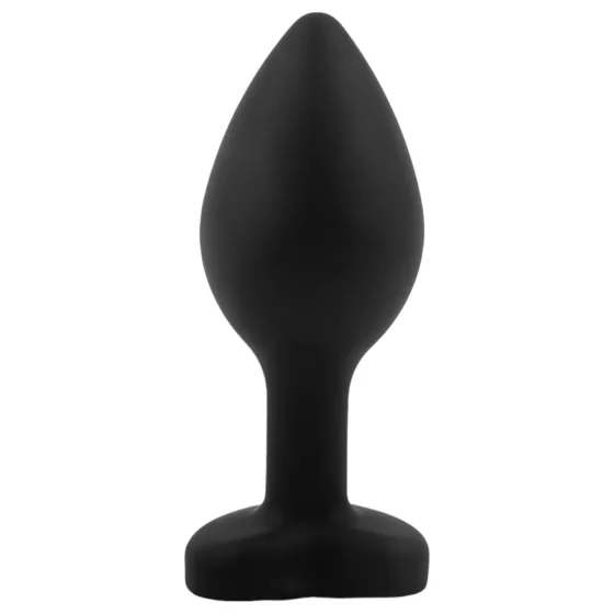 Sunfo - szilikon anál plug szív alakú kék kővel (fekete)