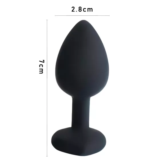 Sunfo - szilikon anál plug szív alakú kék kővel (fekete)