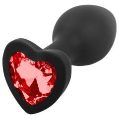 Sunfo - szilikon anál plug szíves piros kővel (fekete)
