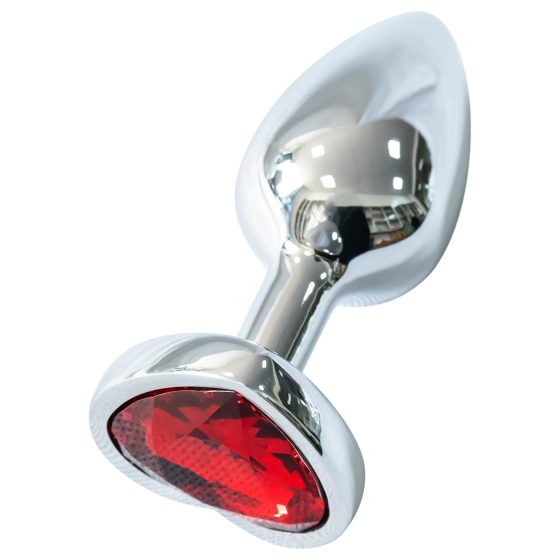 Sunfo - fém anál plug szív alakú piros kővel (ezüst)