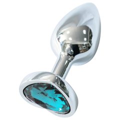   Sunfo - fém anál plug szív alakú világos kék kővel (ezüst)
