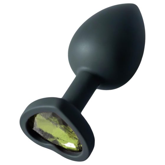 Sunfo - szilikon anál plug szív alakú zöld kővel (fekete)