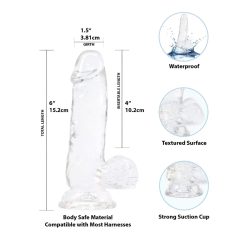   Addiction Crystal - tapadókorongos, herés dildó (átlátszó) - 15cm