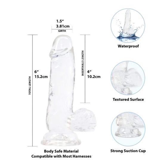 Addiction Crystal - tapadókorongos, herés dildó (átlátszó) - 15cm