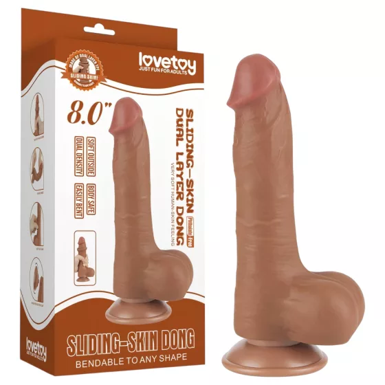 Lovetoy Sliding-Skin - herés kétrétegű dildó - 20,8cm (sötét natúr)
