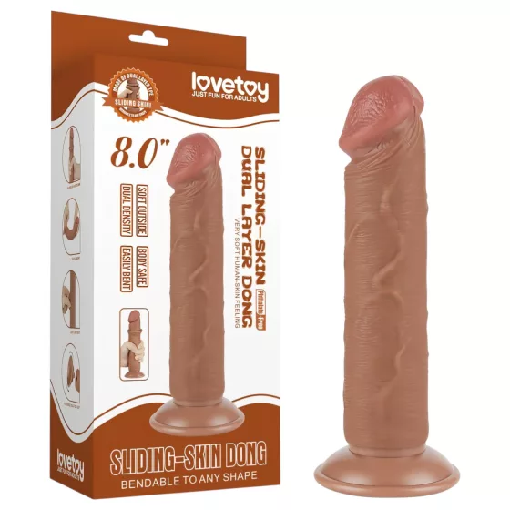 Lovetoy Sliding-Skin - tapadókorongos kétrétegű dildó - 20cm (natúr)