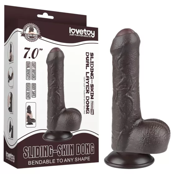 Lovetoy Sliding-Skin - herés kétrétegű dildó - 18,3cm (barna)