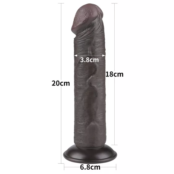 Lovetoy Sliding-Skin - tapadókorongos kétrétegű dildó - 20cm (barna)