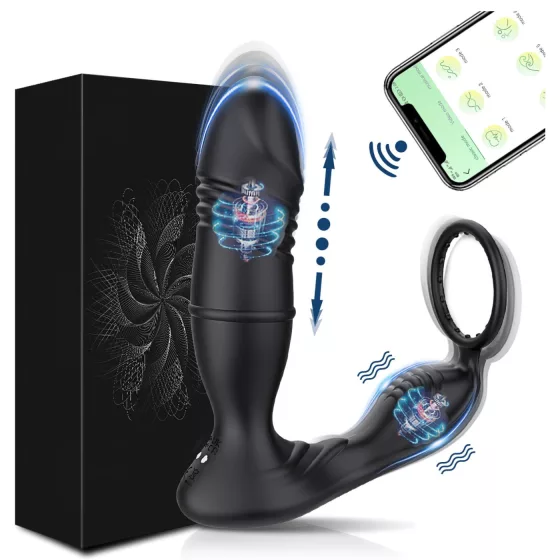 AlvUp - App-vezérelt lökő vibrációs péniszgyűrű (fekete)