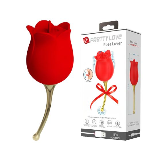 Pretty Love Rose Lover - nyelves 2in1 csikló vibrátor (piros)