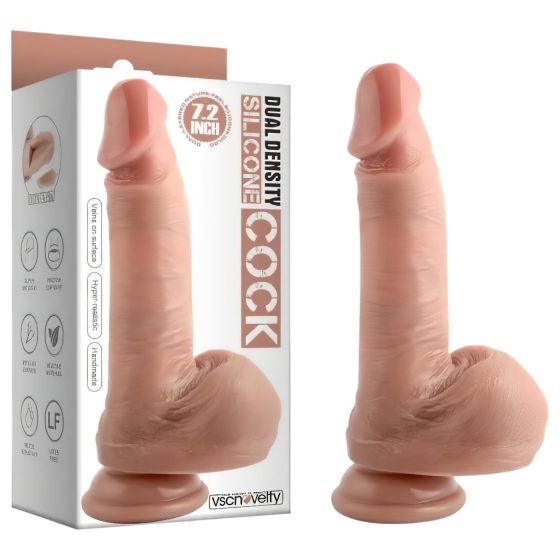 Dual Density - tapadókorongos, herés élethű dildó - 18cm (natúr)
