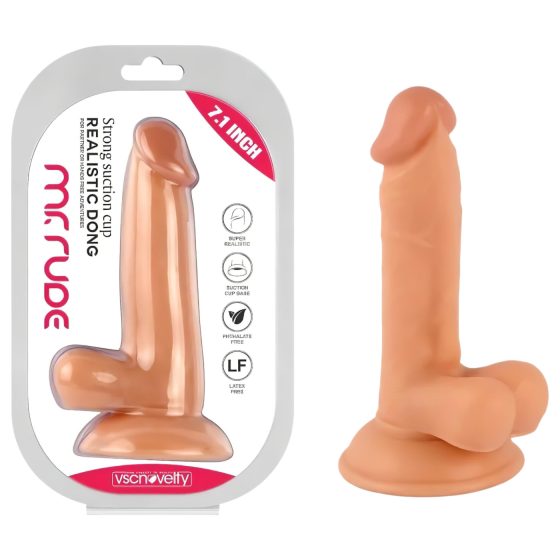 Mr. Rude - tapadókorongos, herés élethű dildó - 17cm (natúr)