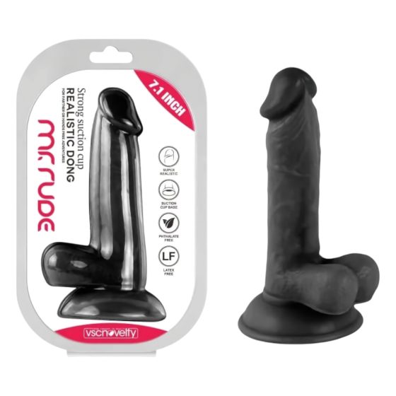 Mr. Rude - tapadókorongos, herés élethű dildó - 17cm (fekete)