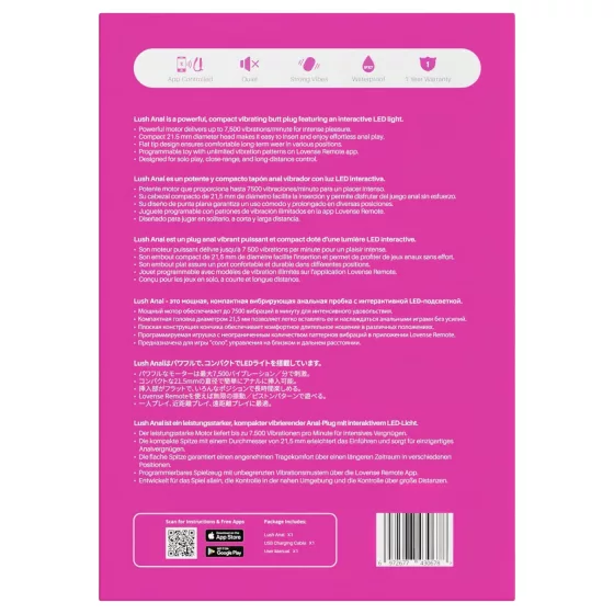 Lovense Lush Anal - app-vezérelt anál vibrátor, LED-es (pink)
